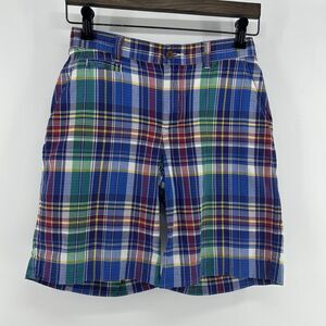 Vintage Polo Ralph Lauren Plaid Shorts Boys 12 Youth Cotton Bottoms Classic Blue